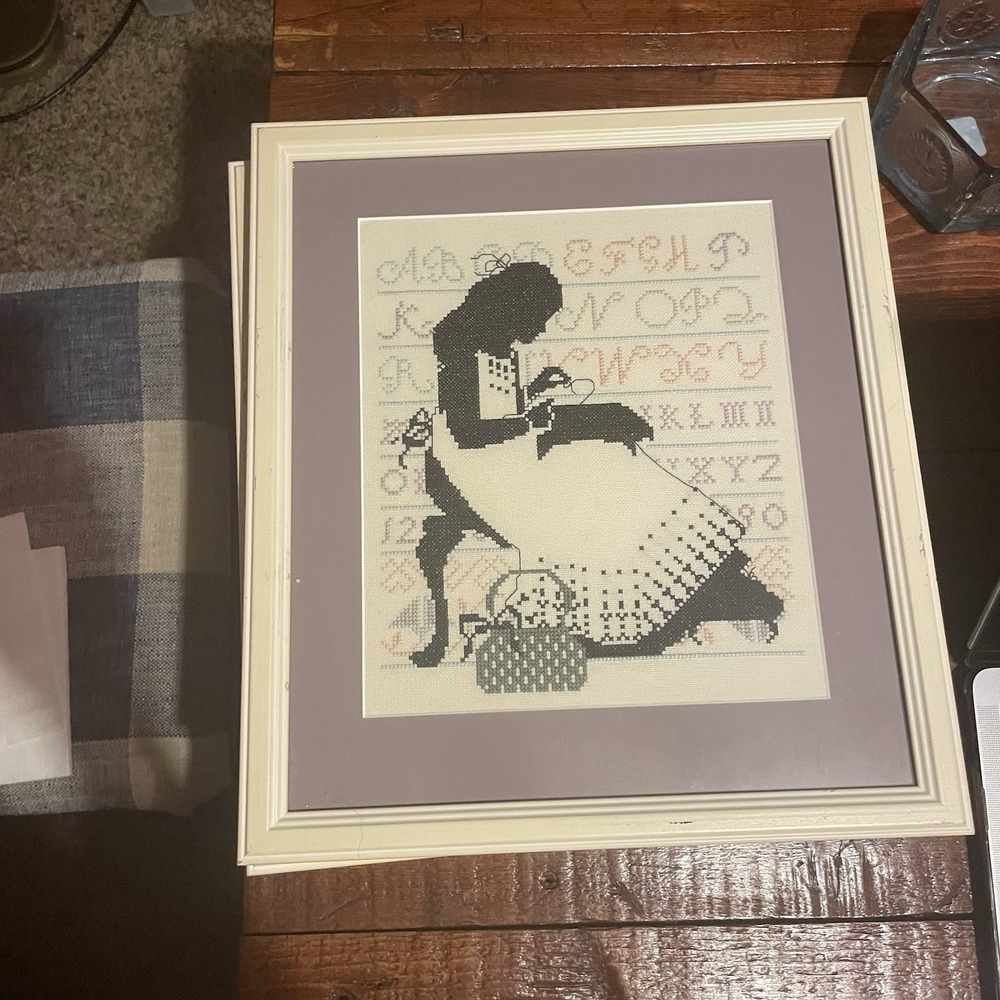 Vintage Framed Cross Stitch "Shadows Completed" By The Cricket Collection 12x14"